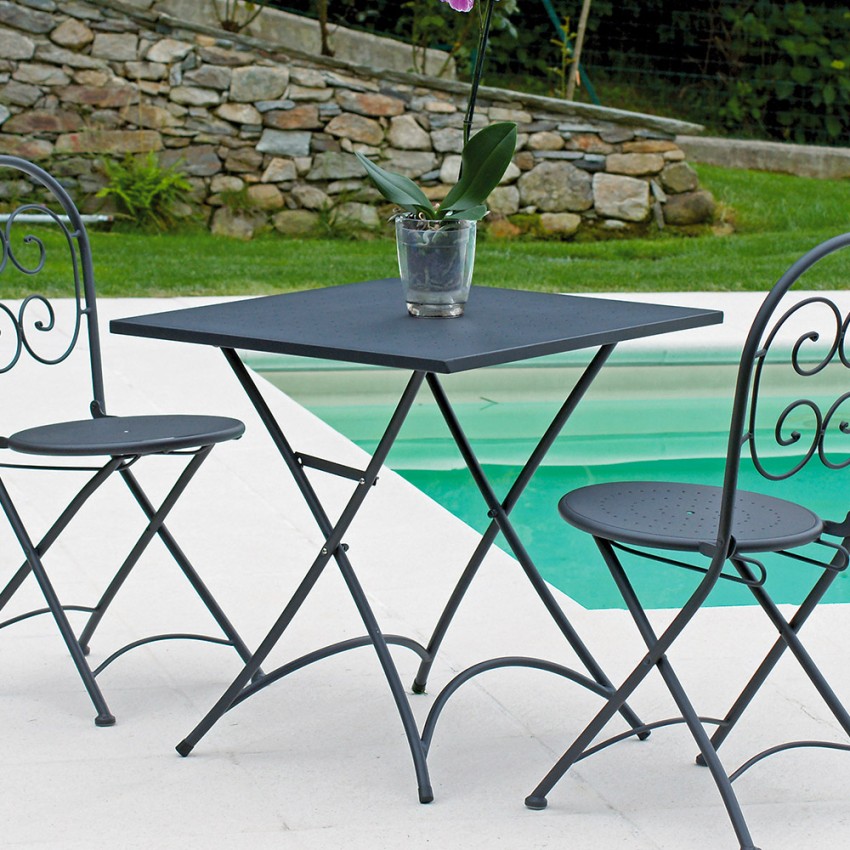 TALENTI tavolino pieghevole 70x70 cm da esterni QUEEN Collezione  PiùTrentanove (Charcoal - Alluminio verniciato) 