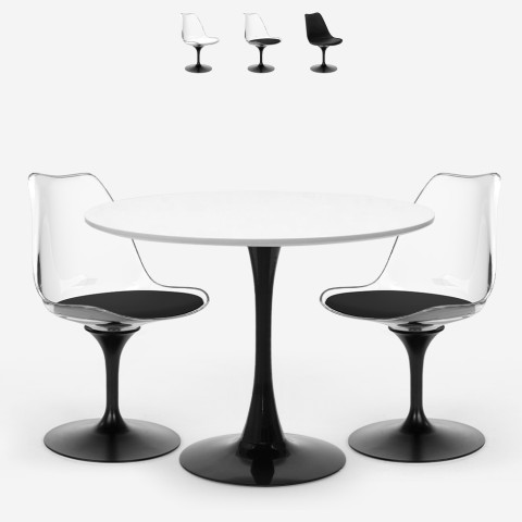 Set tavolo Goblet rotondo 80cm 2 sedie policarbonato bianco nero Crayon Promozione