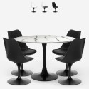 Set 4 sedie Tulipan bianco nero tavolo rotondo 120cm effetto marmo Lapis+ Promozione