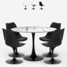 Set 4 sedie Tulipan bianco nero tavolo rotondo 120cm effetto marmo Lapis+