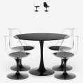 Set tavolo rotondo 120cm nero 4 sedie stile Tulipan trasparente Almat+ Promozione
