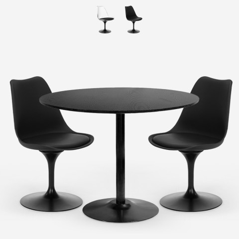 Set tavolo da pranzo nero Tulipan rotondo 80cm 2 sedie trasparente Haki Promozione