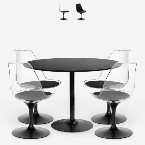Set 4 sedie policarbonato nero tavolo cucina rotondo Tulipan 120cm Haki+ Promozione