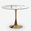 Set tavolo rotondo 80cm Tulipan effetto marmo dorato 2 sedie bianco Saidu 