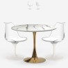 Set tavolo rotondo 80cm Tulipan effetto marmo dorato 2 sedie bianco Saidu