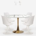 Set 4 sedie Tulipan bianco tavolo effetto marmo dorato rotondo 120cm Saidu+ Promozione