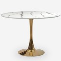 Set 4 sedie Tulipan bianco tavolo effetto marmo dorato rotondo 120cm Saidu+ 