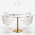 Set tavolo Tulipan bianco effetto marmo 120cm dorato 4 sedie Vixan+ Promozione
