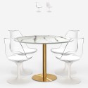 Set tavolo Tulipan bianco effetto marmo 120cm dorato 4 sedie Vixan+ Vendita