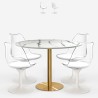 Set tavolo Tulipan bianco effetto marmo 120cm dorato 4 sedie Vixan+