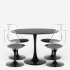 Set 4 sedie Tulipan tavolo rotondo 120cm bianco nero effetto marmo Liwat+ Sconti