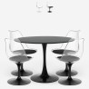 Set 4 sedie Tulipan tavolo rotondo 120cm bianco nero effetto marmo Liwat+