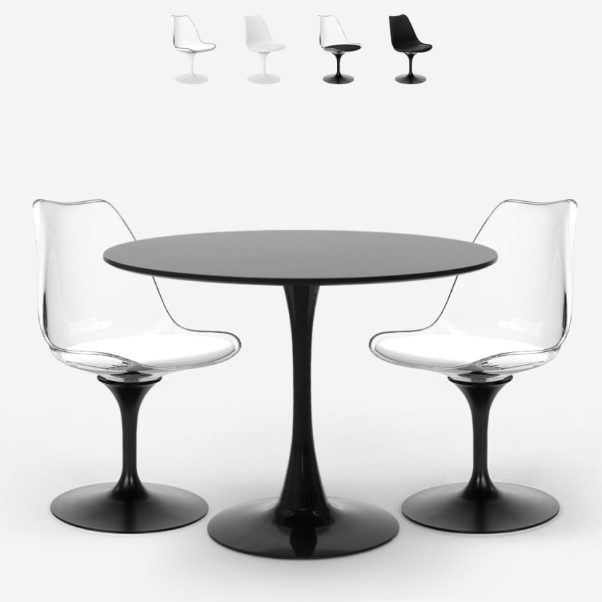 Set 2 sedie policarbonato bianco nero tavolo rotondo Tulipan 80cm Raxos Promozione
