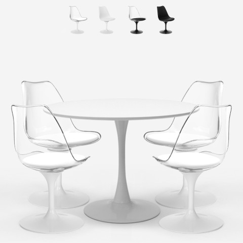 Set 4 sedie bianco nero trasparente tavolo Tulipan rotondo 100cm Yallam Promozione