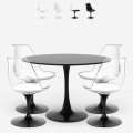 Set tavolo pranzo stile Tulipan rotondo 120cm 4 sedie bianco nero Balmen Promozione
