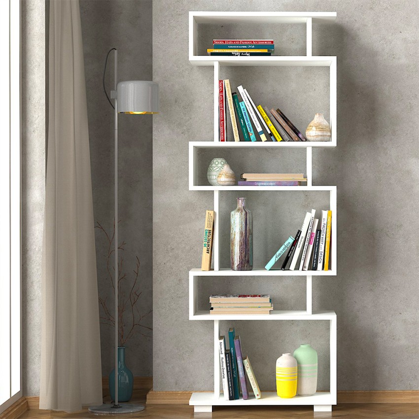  Block Libreria Da Parete Stile Moderno 6 Scaffali Aperti 60x20x163cm 