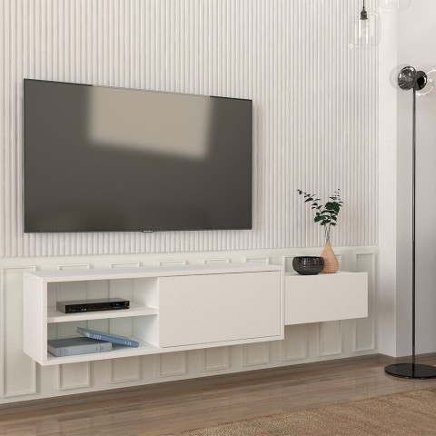 Mobile soggiorno porta TV sospeso bianco 2 ante 160x30x33cm Dione Promozione