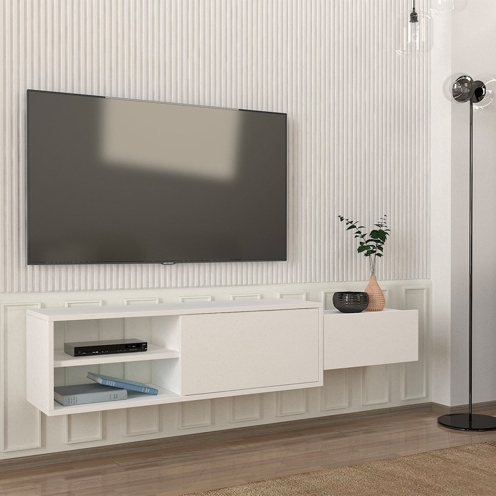 Mobile soggiorno porta TV sospeso bianco 2 ante 160x30x33cm Dione