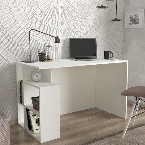 Scrivania ufficio studio moderna bianca con scaffali 120x60x74cm Labran Promozione