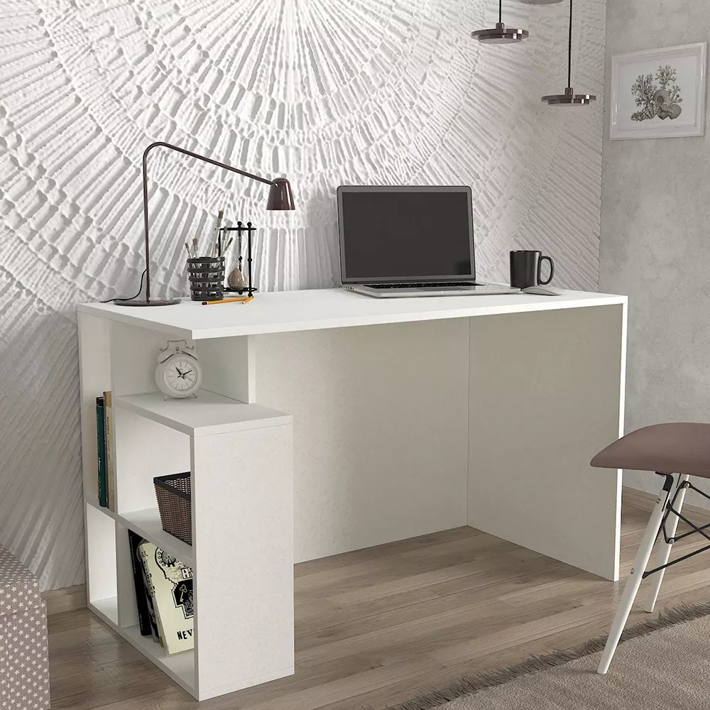 Scrivania ufficio studio moderna bianca con scaffali 120x60x74cm Labran