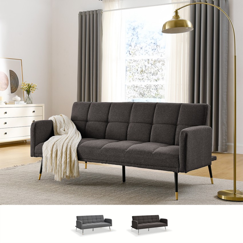 Divano letto in tessuto 2-3 posti braccioli piedini neri dorati Mulier Vendita Divano letto in tessuto 2-3 posti braccioli piedini neri dorati Mulier Vendita