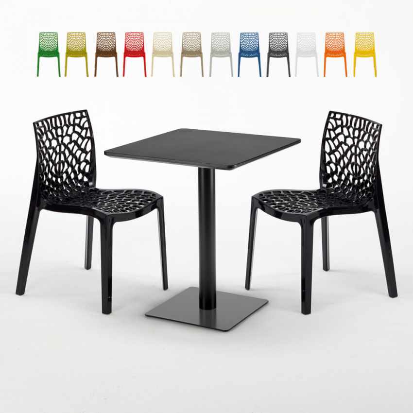 Tavolo Quadrato Nero 60x60 cm con 2 Sedie Colorate Gruvyer Licorice Promozione