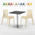 Tavolo Quadrato 60x60 cm Base in Acciaio e Top Nero con 2 Sedie Colorate Gruvyer Pistachio Offerta