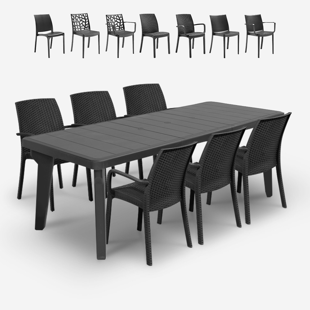 Set da giardino tavolo allungabile 160-220cm 6 sedie nero Liri Dark
