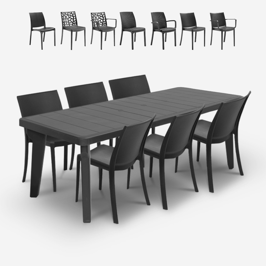 Set da giardino tavolo allungabile 160-220cm 6 sedie nero Liri Dark Stock