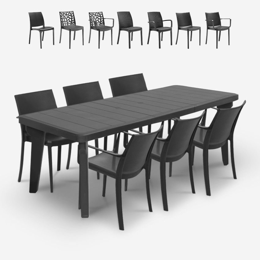 Set da giardino tavolo allungabile 160-220cm 6 sedie nero Liri Dark Modello