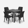 Set da giardino tavolo quadrato 80x80cm rattan 4 sedie nero Nisida Dark Saldi