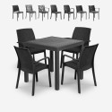 Set da giardino tavolo quadrato 80x80cm rattan 4 sedie nero Nisida Dark Offerta