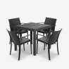 Set da giardino tavolo quadrato 80x80cm rattan 4 sedie nero Nisida Dark Caratteristiche