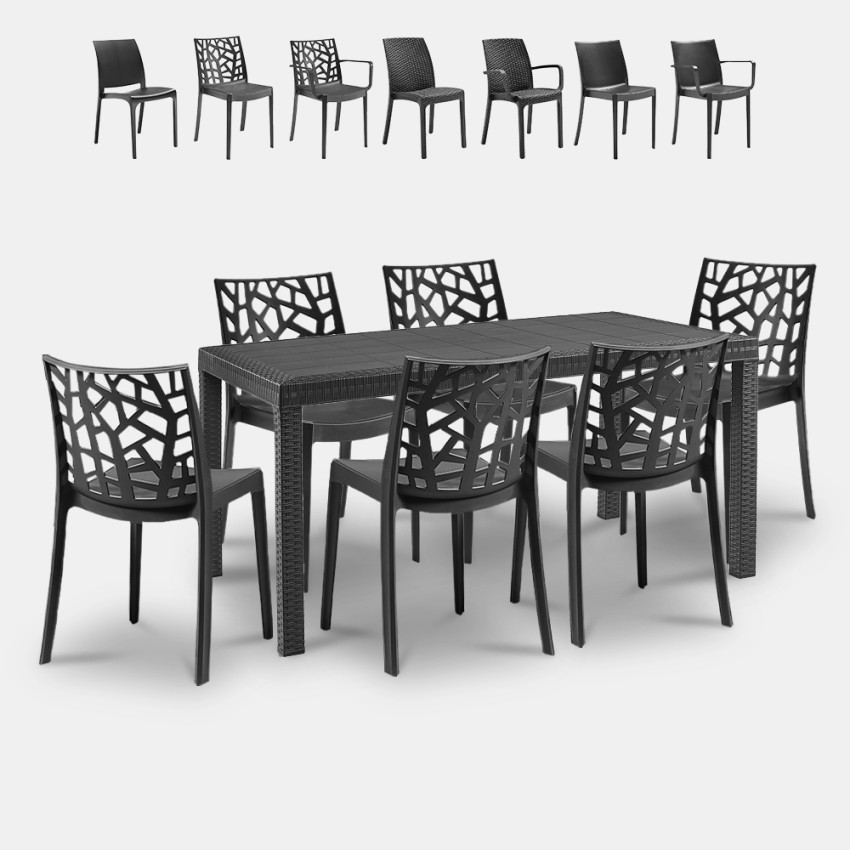 Set da giardino tavolo rattan 150x90cm 6 sedie esterno nero Meloria Dark Sconti