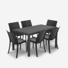 Set da giardino tavolo rattan 150x90cm 6 sedie esterno nero Meloria Dark Modello