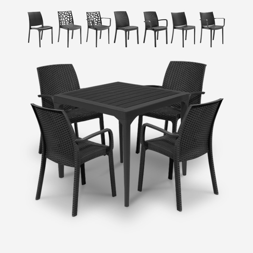 Set giardino 4 sedie tavolo esterno quadrato 80x80cm nero Provence Dark Offerta Set giardino 4 sedie tavolo esterno quadrato 80x80cm nero Provence Dark Offerta