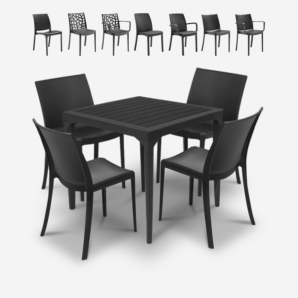 Set giardino 4 sedie tavolo esterno quadrato 80x80cm nero Provence Dark