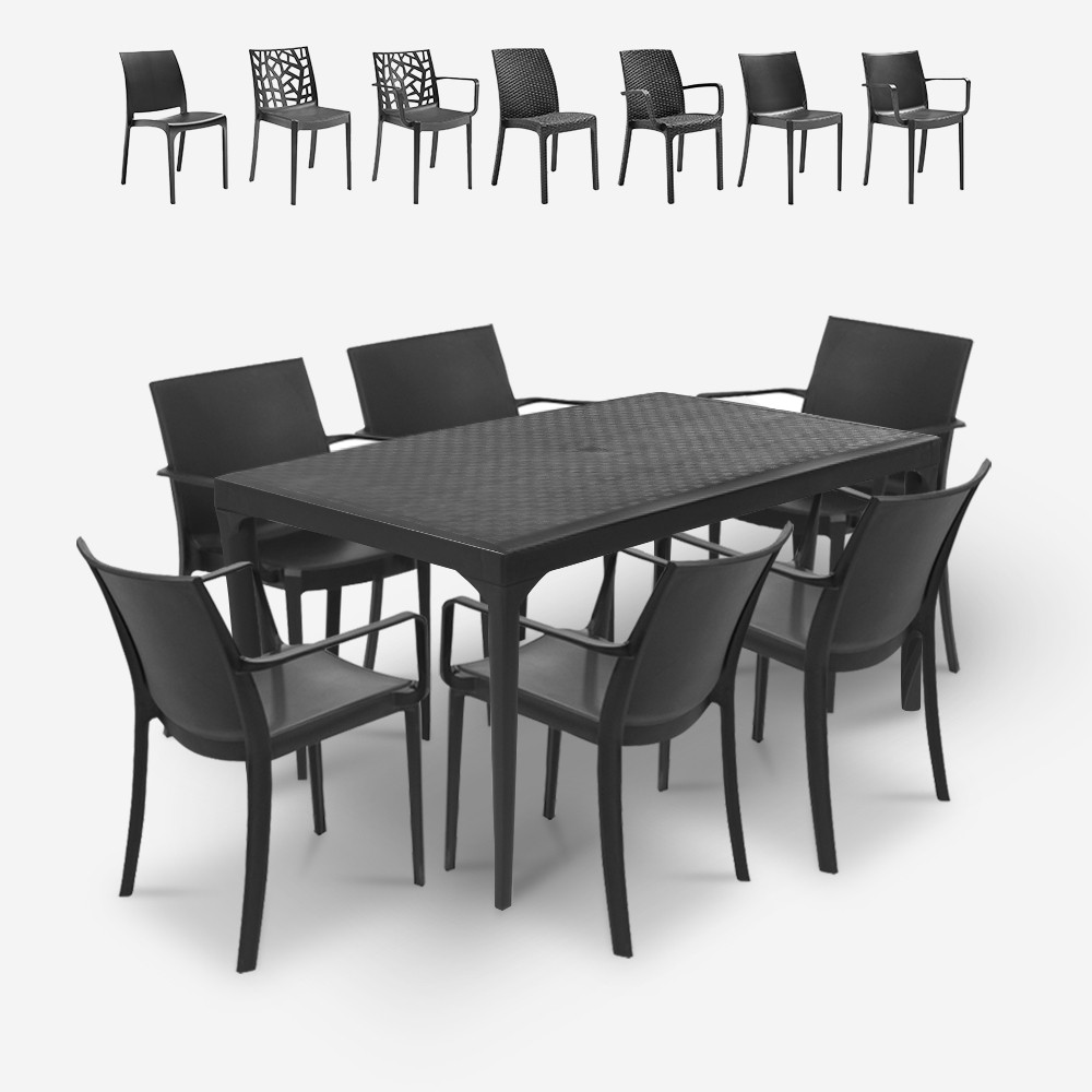 Set tavolo da pranzo giardino 150x90cm 6 sedie esterno nero Sunrise Dark