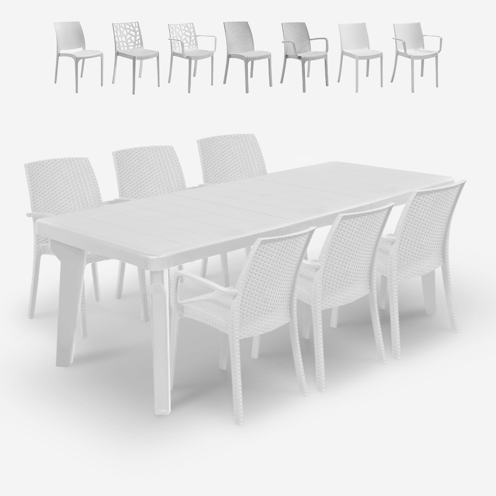Set tavolo allungabile 160-220cm 6 sedie da giardino bianco Liri Light