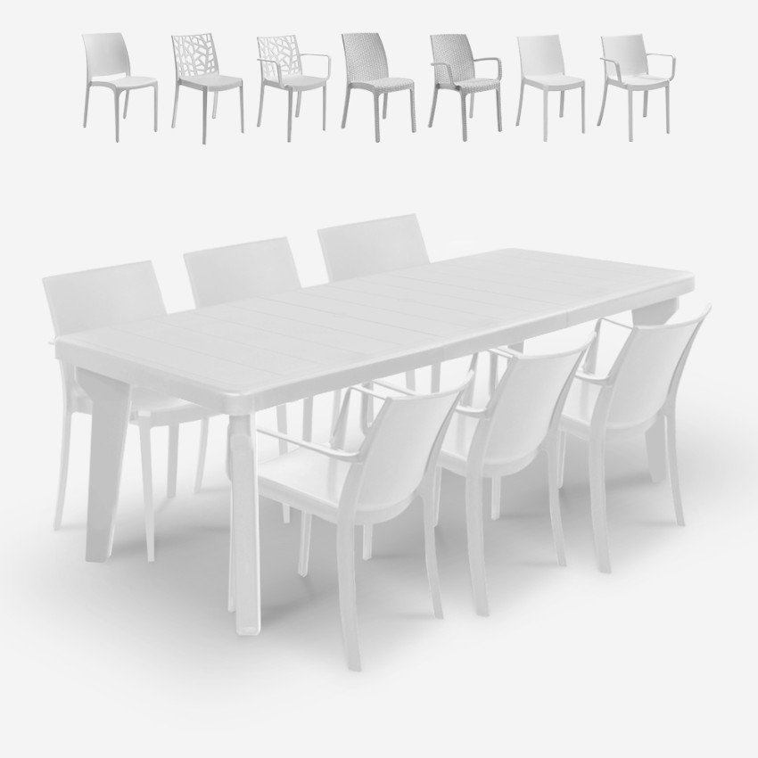 Set tavolo allungabile 160-220cm 6 sedie da giardino bianco Liri Light Modello Set tavolo allungabile 160-220cm 6 sedie da giardino bianco Liri Light Modello