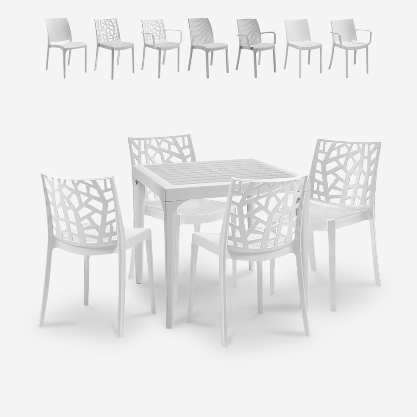 Set da giardino tavolo 80x80cm 4 sedie esterno bianco Provence Light Sconti