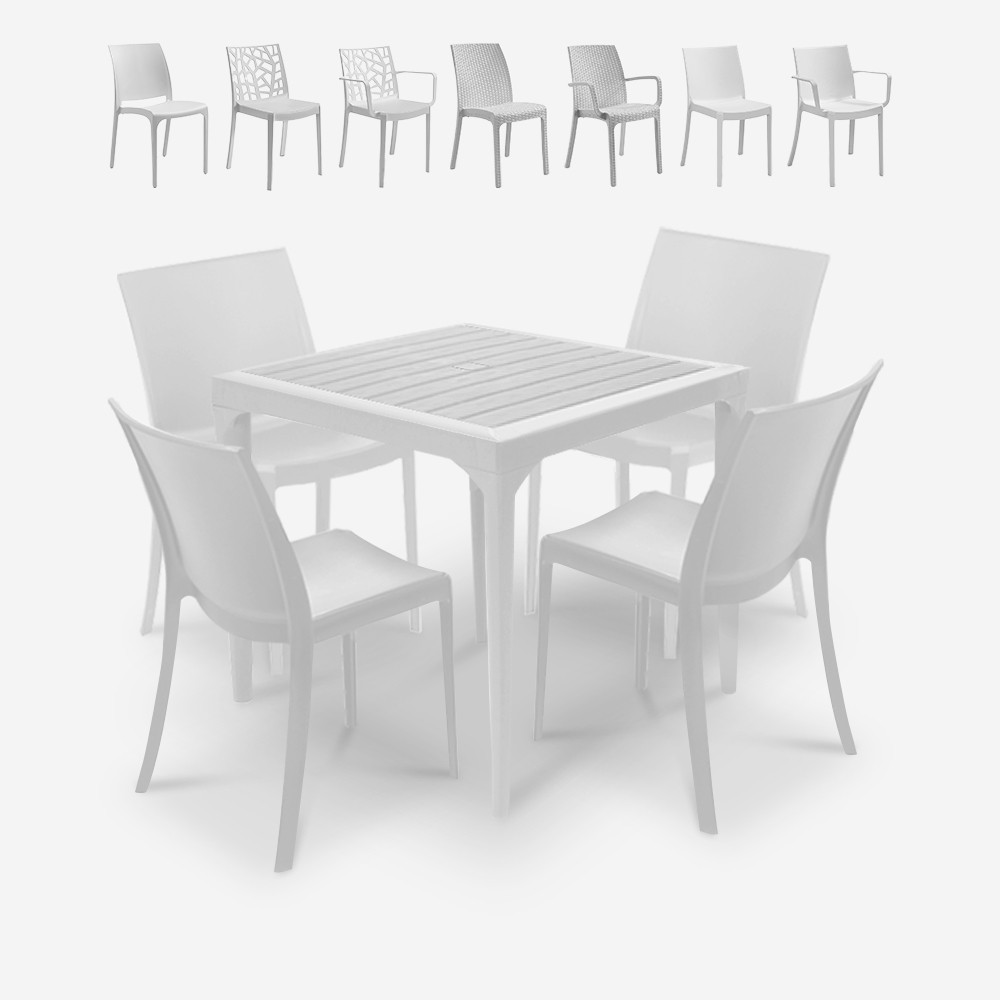 Set da giardino tavolo 80x80cm 4 sedie esterno bianco Provence Light