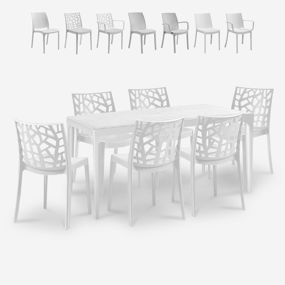 Set da giardino 6 sedie tavolo da esterno 150x90cm bianco Sunrise Light