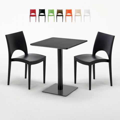 Tavolo Quadrato Nero 60x60 cm e 2 Sedie Colorate Paris Licorice