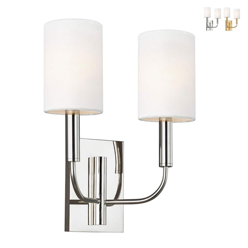 Lampada da muro parete 2 paralumi tessuto bianco stile classico Brianna2 Promozione