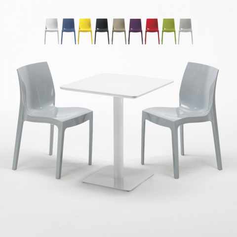 Tavolo Quadrato Bianco 60x60 cm con 2 Sedie Colorate Ice Lemon Promozione