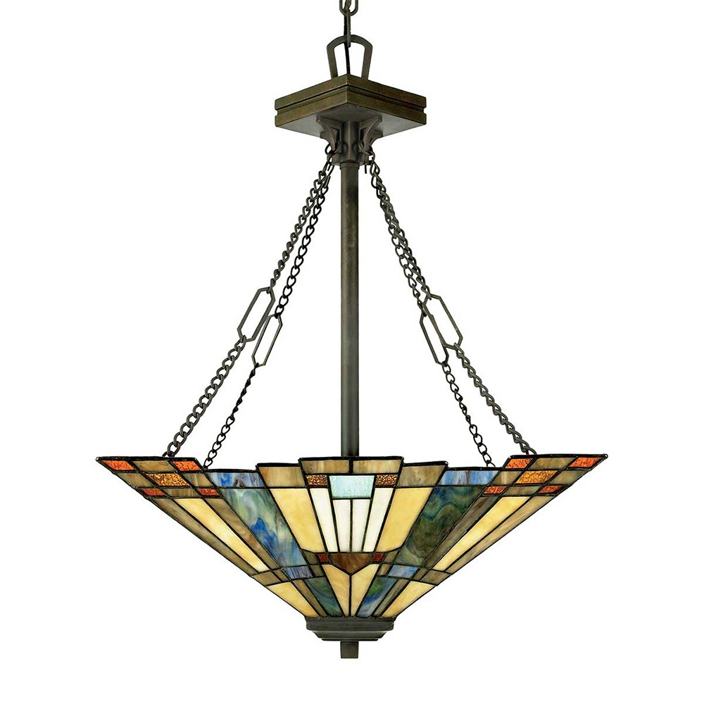 Lampadario classico stile Tiffany 3 luci paralume in vetro Inglenook