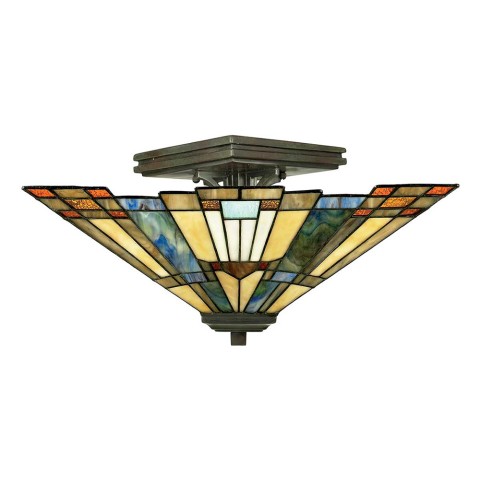 Plafoniera soffitto Tiffany lampada classica paralume 2 luci Inglenook Promozione
