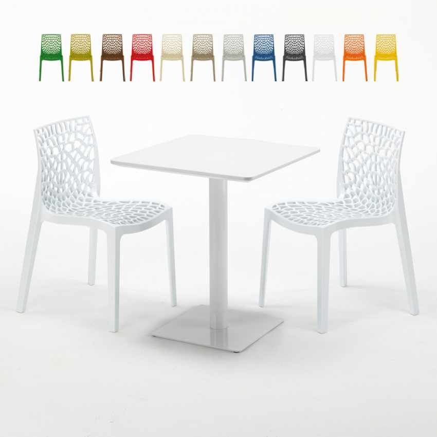 Tavolino Quadrato Bianco 60x60 cm con 2 Sedie Colorate Gruvyer Lemon Saldi