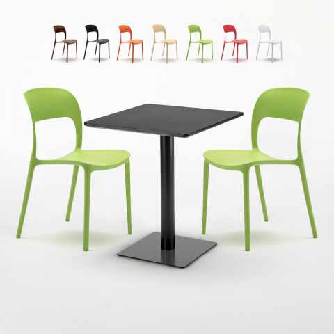 Tavolo Quadrato Nero 60x60 cm con 2 Sedie Colorate Restaurant Licorice Promozione